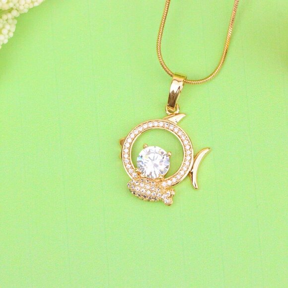 "Rose Gold Pisces Pendant with CZ Accents in Zodiac Fish Design, XPPT1550 - Picture 2 of 10